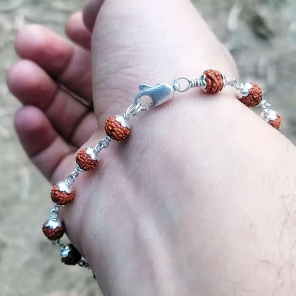 5 Mukhi Rudraksha Silver Bracelet